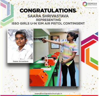 Saara Shrivastava’s achievement in securing a spot to represent the ISSO Girls U-14 10M Air Pistol contingent 